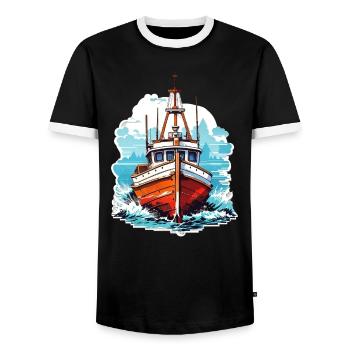 Bateau à moteur vintage en bleu et blanc - T-shirt contrasté Homme - noir/blanc - Devant - AI Model Female 172 light (172cm) & AI Model Male 178 light (178cm)