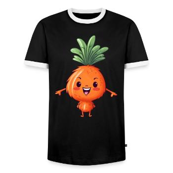 Kawaii Carrot Meets Alien: Space Vegetable - Men's Ringer Shirt - black/white - Front - AI Model Female 172 light (172cm) & AI Model Male 178 light (178cm)