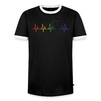 Homosexuell Stolz Heartbeat Gleichheit Regenbogen Liebe Kleidung - Männer Kontrast-T-Shirt - Schwarz/Weiß - Vorne - AI Model Female 172 light (172cm) & AI Model Male 178 light (178cm)