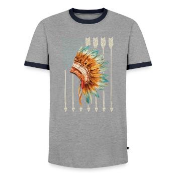 Native American Flagge USA Pfeil Geschenk - Männer Kontrast-T-Shirt - Grau/Navy  - Vorne - AI Model Female 172 light (172cm) & AI Model Male 178 light (178cm)