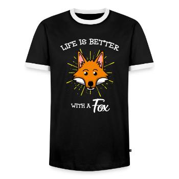 Fox Funny Cute Foxes - Men's Ringer Shirt - black/white - Front - AI Model Female 172 light (172cm) & AI Model Male 178 light (178cm)