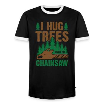 Arborist Chainsaw Funny Trees - Men's Ringer Shirt - black/white - Front - AI Model Female 172 light (172cm) & AI Model Male 178 light (178cm)