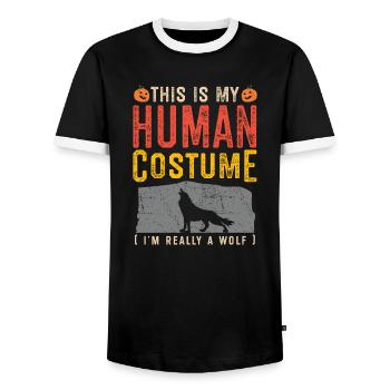 Wolf Halloween Costume Apparel - Men's Ringer Shirt - black/white - Front - AI Model Female 172 light (172cm) & AI Model Male 178 light (178cm)