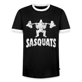 Bigfoot Sasquatch Funny Fitness Workout Pun - Men's Ringer Shirt - black/white - Front - AI Model Female 172 light (172cm) & AI Model Male 178 light (178cm)