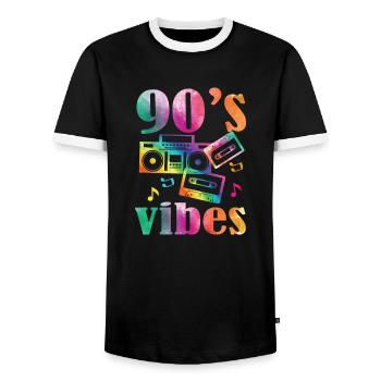 90s Vibes Music Nostalgic 1990's Retro - Men's Ringer Shirt - black/white - Front - AI Model Female 172 light (172cm) & AI Model Male 178 light (178cm)