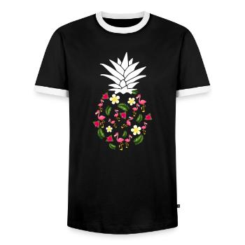 Floral Flamingo Pineapple Tropical - Men's Ringer Shirt - black/white - Front - AI Model Female 172 light (172cm) & AI Model Male 178 light (178cm)