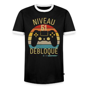 Niveau 51 Débloqué - T-shirt contrasté Homme - noir/blanc - Devant - AI Model Female 172 light (172cm) & AI Model Male 178 light (178cm)