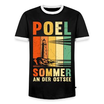 POEL SOMMER AN DER OSTSEE Retro Lustiges - Männer Kontrast-T-Shirt - Schwarz/Weiß - Vorne - AI Model Female 172 light (172cm) & AI Model Male 178 light (178cm)