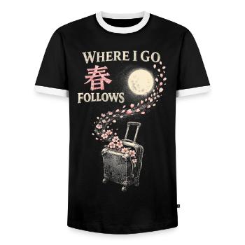 Cherry Blossoms Cherry Blossom Where I Go Sakura Follows - Men's Ringer Shirt - black/white - Front - AI Model Female 172 light (172cm) & AI Model Male 178 light (178cm)