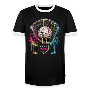 Baseball Handschuh Legend Bunt Grafik - Männer Kontrast-T-Shirt - Schwarz/Weiß - Vorne - AI Model Female 172 light (172cm) & AI Model Male 178 light (178cm)