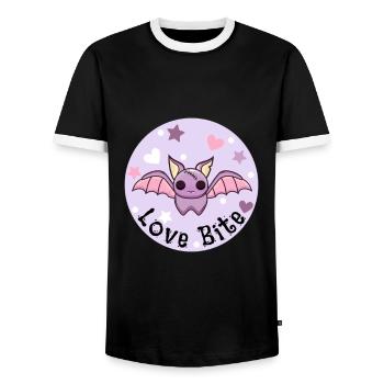 Love Bite. Kawaii Bat. Halloween Vampire. - Men's Ringer Shirt - black/white - Front - AI Model Female 172 light (172cm) & AI Model Male 178 light (178cm)
