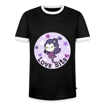 Kawaii Pastel Vampire. Love Bite. Halloween. - Men's Ringer Shirt - black/white - Front - AI Model Female 172 light (172cm) & AI Model Male 178 light (178cm)