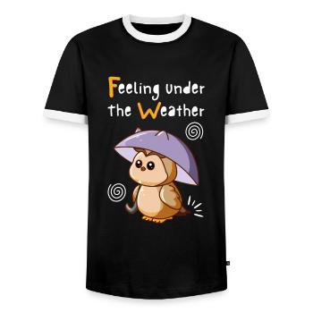 Feeling Under The Weather. Cute Owl. Black. - Men's Ringer Shirt - black/white - Front - AI Model Female 172 light (172cm) & AI Model Male 178 light (178cm)