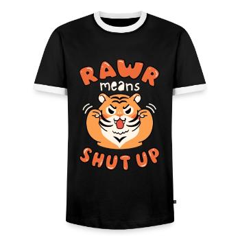 Roar Means Shut Up. Cute Angry Tiger. Black. - Men's Ringer Shirt - black/white - Front - AI Model Female 172 light (172cm) & AI Model Male 178 light (178cm)