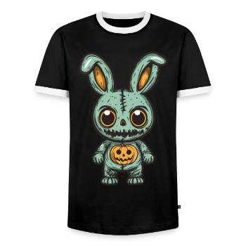 Bunny Halloween Funny Zombie - Men's Ringer Shirt - black/white - Front - AI Model Female 172 light (172cm) & AI Model Male 178 light (178cm)
