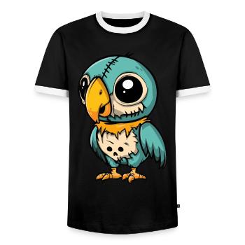 Parrot Halloween Funny Zombie - Men's Ringer Shirt - black/white - Front - AI Model Female 172 light (172cm) & AI Model Male 178 light (178cm)