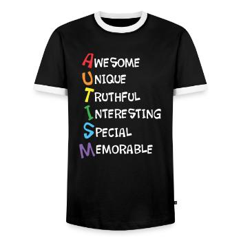 Impressionnant T-shirt Acrostic Awareness Awism - T-shirt contrasté Homme - noir/blanc - Devant - AI Model Female 172 light (172cm) & AI Model Male 178 light (178cm)