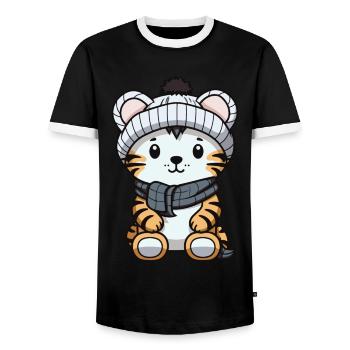 Tiger Winter Animal Cute Comic - Men's Ringer Shirt - black/white - Front - AI Model Female 172 light (172cm) & AI Model Male 178 light (178cm)