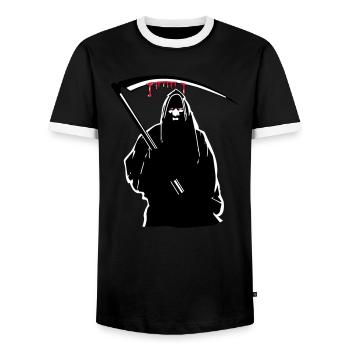 Der Tod kapuze sense - Männer Kontrast-T-Shirt - Schwarz/Weiß - Vorne - AI Model Female 172 light (172cm) & AI Model Male 178 light (178cm)