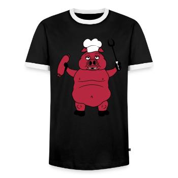 cook cooking barbecue bbq chef kitchen apron delic - Men's Ringer Shirt - black/white - Front - AI Model Female 172 light (172cm) & AI Model Male 178 light (178cm)