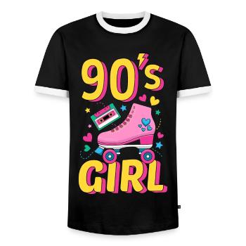 Fille des années 90 / Design rétro des années 90 - T-shirt contrasté Homme - noir/blanc - Devant - AI Model Female 172 light (172cm) & AI Model Male 178 light (178cm)