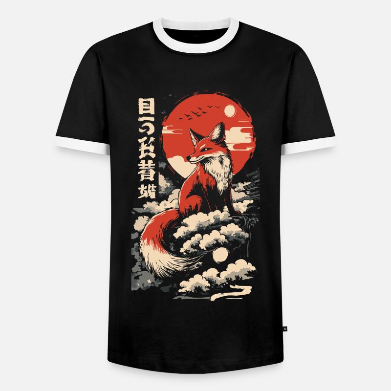 Fuchs Kitsune Japan - Männer Kontrast-T-Shirt - Schwarz/Weiß