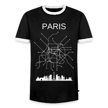 Paris city - T-shirt contrasté Homme - noir/blanc - Devant - AI Model Female 172 light (172cm) & AI Model Male 178 light (178cm)