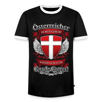 WIENER DURCH DIE GNADE GOTTES WIEN SPRUCH GESCHENK - Männer Kontrast-T-Shirt - Schwarz/Weiß - Vorne - AI Model Female 172 light (172cm) & AI Model Male 178 light (178cm)