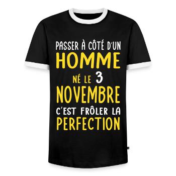 Anniversaire - Né le 3 Novembre Frôler perfection - T-shirt contrasté Homme - noir/blanc - Devant - AI Model Female 172 light (172cm) & AI Model Male 178 light (178cm)