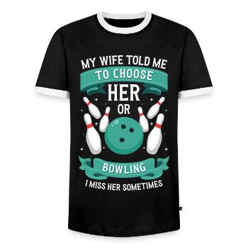Bowling Player - Men's Ringer Shirt - black/white - Front - AI Model Female 172 light (172cm) & AI Model Male 178 light (178cm)