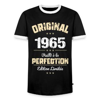 Anniversaire 60 ans - Original - 1965 - T-shirt contrasté Homme - noir/blanc - Devant - AI Model Female 172 light (172cm) & AI Model Male 178 light (178cm)