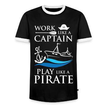Captain Pirates - Men's Ringer Shirt - black/white - Front - AI Model Female 172 light (172cm) & AI Model Male 178 light (178cm)