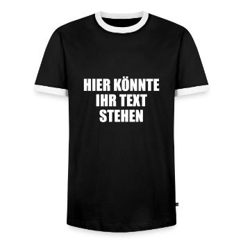 Hier könnte ihr Text Geschenk selber gestalten - Männer Kontrast-T-Shirt - Schwarz/Weiß - Vorne - AI Model Female 172 light (172cm) & AI Model Male 178 light (178cm)