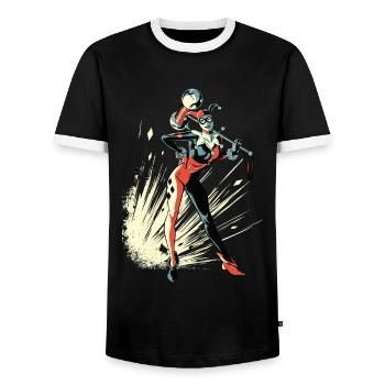 DC Comics Originals Bösewicht Harley Quinn - Männer Kontrast-T-Shirt - Schwarz/Weiß - Vorne - AI Model Female 172 light (172cm) & AI Model Male 178 light (178cm)