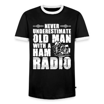 Old Man with a Ham Radio - Men's Ringer Shirt - black/white - Front - AI Model Female 172 light (172cm) & AI Model Male 178 light (178cm)