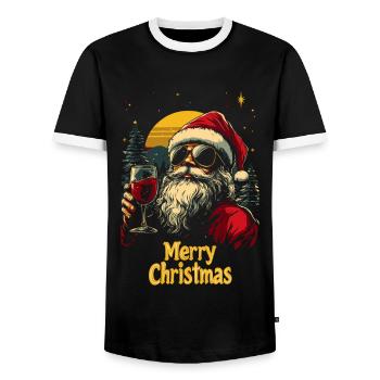 Weihnachtsmann mit Weinglas Weihnachtsfeier Wein - Männer Kontrast-T-Shirt - Schwarz/Weiß - Vorne - AI Model Female 172 light (172cm) & AI Model Male 178 light (178cm)