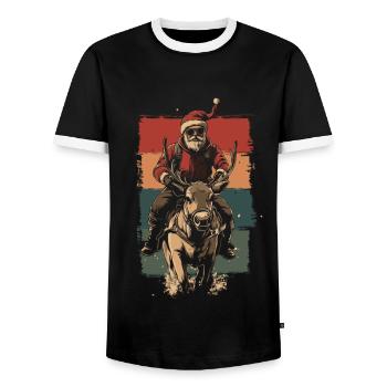 Cooler Weihnachtsmann reitet Rentier - Männer Kontrast-T-Shirt - Schwarz/Weiß - Vorne - AI Model Female 172 light (172cm) & AI Model Male 178 light (178cm)