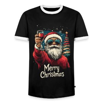 Cooler Weihnachtsmann mit Weinglas - Männer Kontrast-T-Shirt - Schwarz/Weiß - Vorne - AI Model Female 172 light (172cm) & AI Model Male 178 light (178cm)