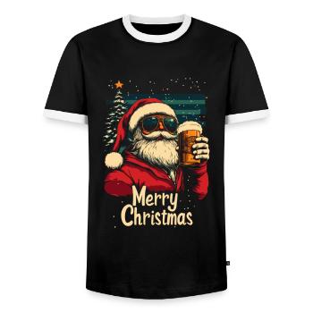 Weihnachtsmann mit Bier Weihnachtsfeier - Männer Kontrast-T-Shirt - Schwarz/Weiß - Vorne - AI Model Female 172 light (172cm) & AI Model Male 178 light (178cm)