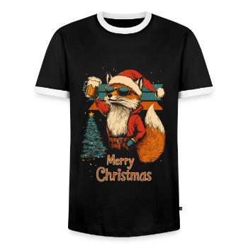 Bier Weihnachten Fuchs Weihnachtsfeier - Männer Kontrast-T-Shirt - Schwarz/Weiß - Vorne - AI Model Female 172 light (172cm) & AI Model Male 178 light (178cm)