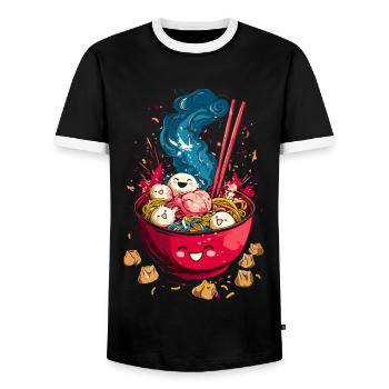 Bol de Ramen Kawaii - T-shirt contrasté Homme - noir/blanc - Devant - AI Model Female 172 light (172cm) & AI Model Male 178 light (178cm)