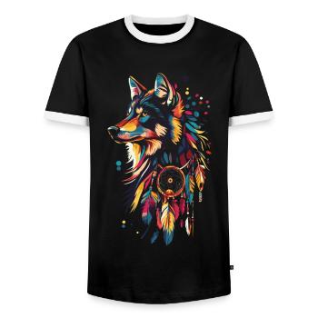 Wolf Traumfänger - Männer Kontrast-T-Shirt - Schwarz/Weiß - Vorne - AI Model Female 172 light (172cm) & AI Model Male 178 light (178cm)