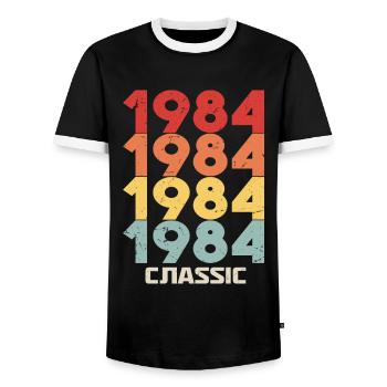 1984 Jubilé dans un style vintage classique 1984 - T-shirt contrasté Homme - noir/blanc - Devant - AI Model Female 172 light (172cm) & AI Model Male 178 light (178cm)