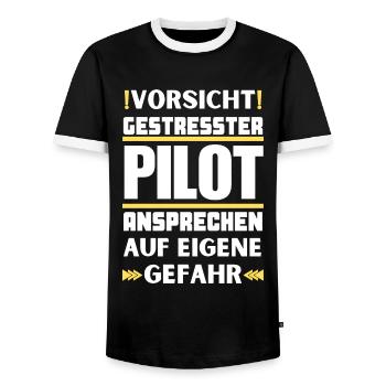 Don't talk to a stressed pilot! - Men's Ringer Shirt - black/white - Front - AI Model Female 172 light (172cm) & AI Model Male 178 light (178cm)