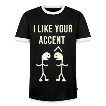 J’aime ton hummor de musique d’accent - T-shirt contrasté Homme - noir/blanc - Devant - AI Model Female 172 light (172cm) & AI Model Male 178 light (178cm)