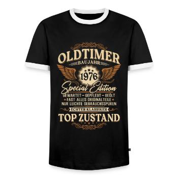 Oldtimer Baujahr 1976 Jahrgang Geburtstag Geschenk - Männer Kontrast-T-Shirt - Schwarz/Weiß - Vorne - AI Model Female 172 light (172cm) & AI Model Male 178 light (178cm)