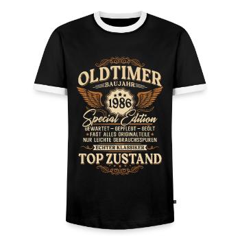 Oldtimer Baujahr 1986 Jahrgang Geburtstag Geschenk - Männer Kontrast-T-Shirt - Schwarz/Weiß - Vorne - AI Model Female 172 light (172cm) & AI Model Male 178 light (178cm)