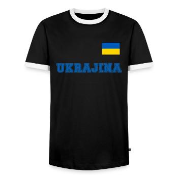 Ukraine Jersey Look – UKRAJINA with Flag Flag - Men's Ringer Shirt - black/white - Front - AI Model Female 172 light (172cm) & AI Model Male 178 light (178cm)