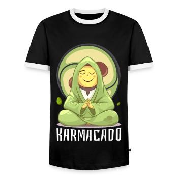 Avocado Karmacado Vegan Meditation Namaste - Männer Kontrast-T-Shirt - Schwarz/Weiß - Vorne - AI Model Female 172 light (172cm) & AI Model Male 178 light (178cm)