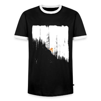 DownhillEr Cyclist Downhill Biker Gift - Men's Ringer Shirt - black/white - Front - AI Model Female 172 light (172cm) & AI Model Male 178 light (178cm)